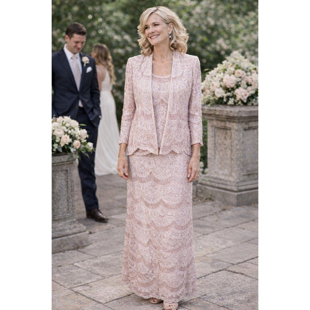 Damianou Three‎ Piece Scalloped Crochet Formal Skirt Set Blush Pink Medium
